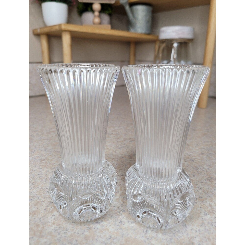 2 Vintage 1980s Fostoria Melissa Cut Lead Crystal Ribbed 5"